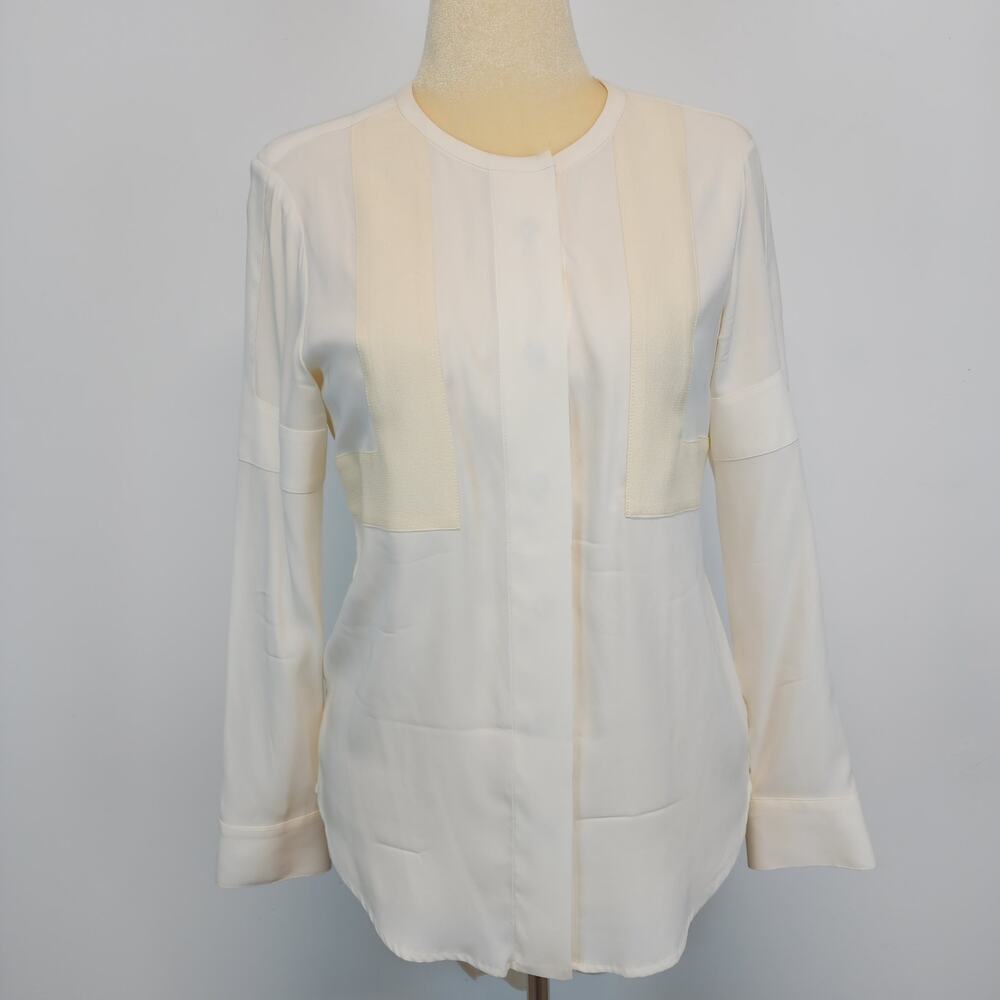 Rag & Bone Womens Blouse Size 6 Cream Tailed Button Up Silk Wool Long Sleeve